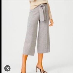 Club Monaco Merino Wool Wide-Leg Tie-Waist Cropped Pants - Gray Medium